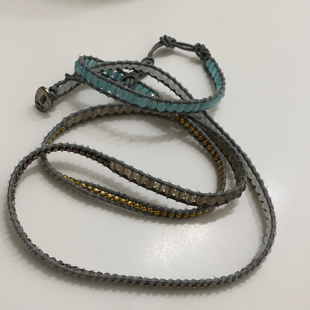 Leather wrap bracelet with semiprecious stones